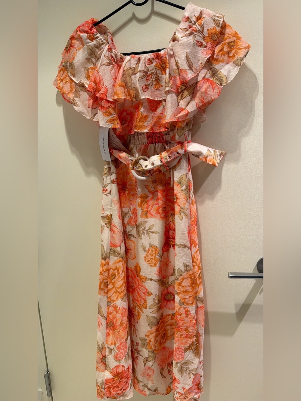 forever new Ruffle Off-Shoulder Dress in Peach - Picture 4 of 6